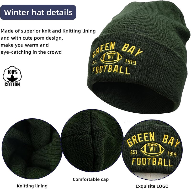 mtstaowe Vintage Classic Skull Cap Embroidery Beanie Fasion Hat Cuffed Winter Hat Knit Comes with Warm Gloves Gifts for Men Women Fans - Image 2